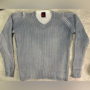D&G Men's Y2K Ribbed V-Neck Sweater - IT Size 48 Vintage